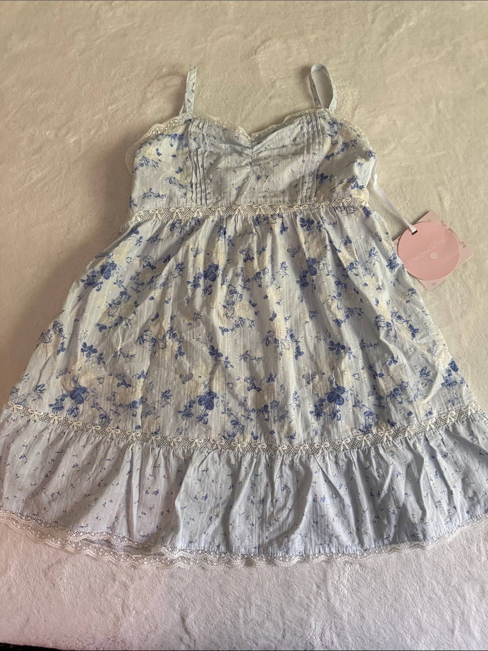 LoveShackFancy Light Blue and Blue Floral Sundress for Girls